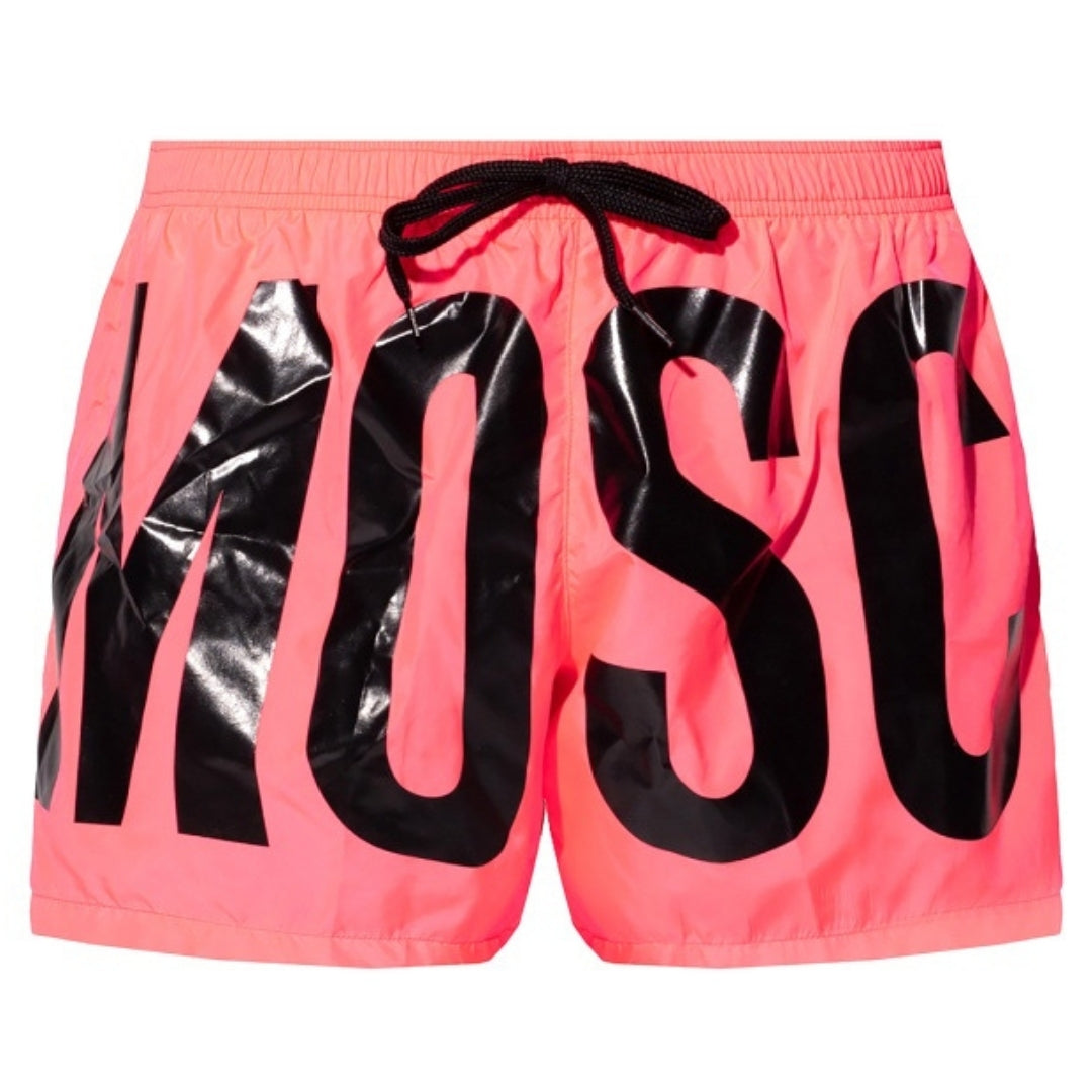 Kurze Badeshorts mit Logo-Aufdruck der Marke Moschino in Hellrosa Image
