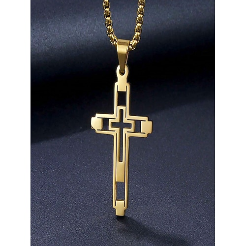 collana con ciondolo a croce in acciaio inossidabile bicolore da uomo – finitura argento e oro, gioielli religiosi moderni