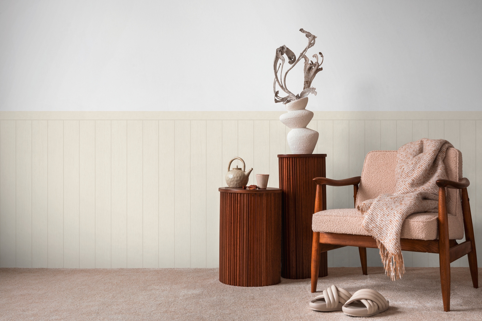 Vliestapete LIVING WALLS "Wallpanel Tapete Wandpaneele Mustertapete Holzpaneele Natur", grau (hellgrau,weiß), B:1,06m H:0,02m L:5m, Vlies, Tapeten, Vliestapete Holz-Optik für Schlafzimmer Küche Wohnzimmer Wandpaneele