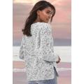 V-Ausschnitt-Pullover BUFFALO, Damen, Gr. 32/34, grau (grau, creme), Strick, Obermaterial: 100% Polyester, meliert, modisch, figurumspielend hüftlang, tiefer V-Ausschnitt, Langarm Strickbündchen, Pullover, aus weichem Chenille, Strickpullover,...