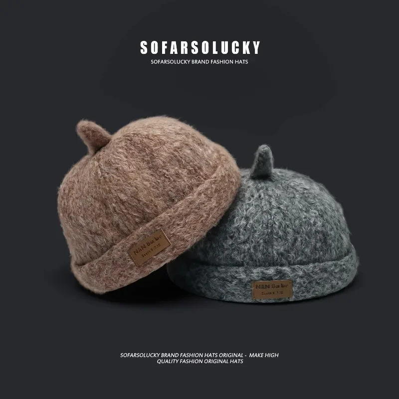 Retro Wolle Yuppi Mützen Mütze für Männer Herbst und Winter warme Straßen reise Mode vielseitige süße Melone Pelzmützen für Frauen Image