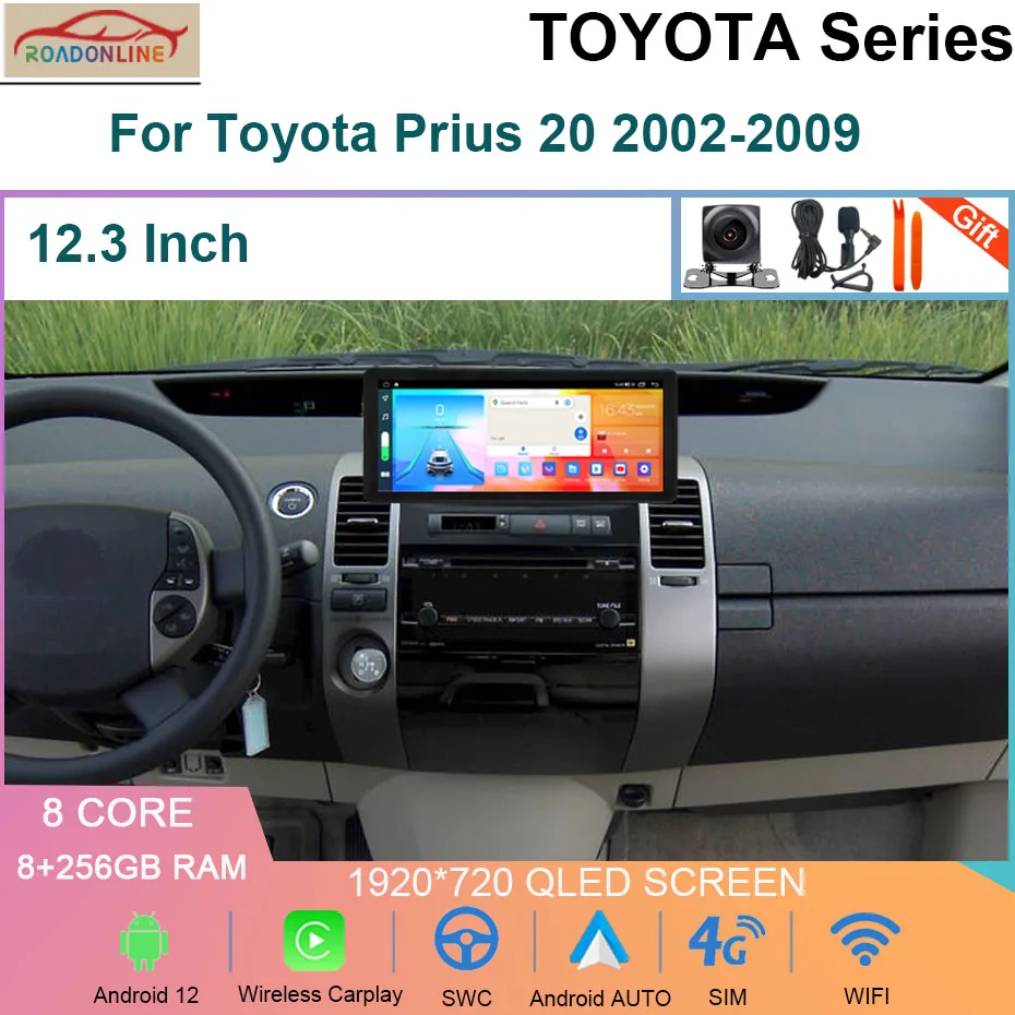 12,3 ZOLL 8 + 256 GB Android 12 Auto Multimedia Radio Player Für Toyota Prius 20 2002-2009 8 core GPS Stereo Carplay Auto Navigation Image