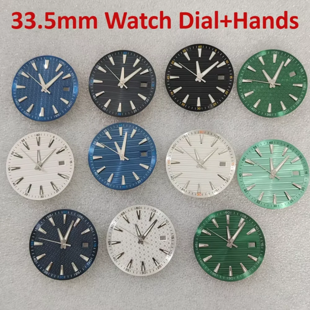 Neue geometrische grüne leuchtende Zifferblatt 33,5 mm Zifferblatt + Zeiger-Kits für NH35 NH36 4R 7S Uhrwerk hochwertige Uhrenteile Image