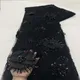 Tessuto di pizzo Applique fiore africano 3D 2023 di alta qualità nero ricamato Tulle francese di lusso paillettes perline pizzo da sposa da sposa