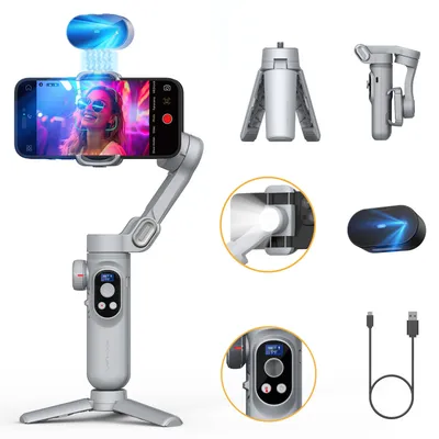 AOCHUAN Smart XPro Ai Grauer Gimbal-Stabilisator für iPhone und Android 3-Achsen-intelligenter Gimbal-Stabilisator Appless Face Tracking