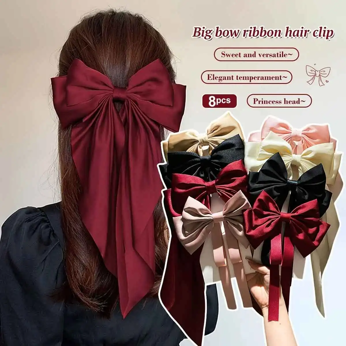 1/2/8 stücke große Schleife Band Haarnadel elegante große Satin Schleife Haar Clipwomen Mädchen schwarz rosa Frühlings clip Haar Pinretro Stirnband Image