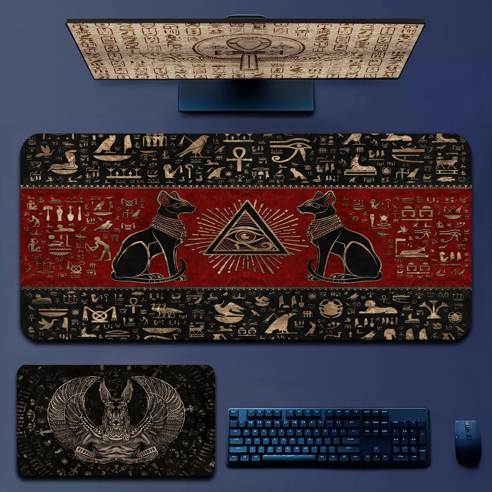 Ägypten Hieroglyphen Katze Rutschfeste Lockedge Verdicktes Mauspad Übergroße Gaming-Tastatur Notebook-Tischmatte Image