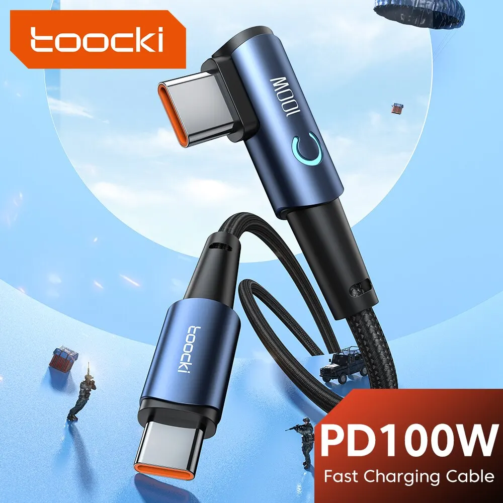Cavo Toocki 100w da tipo C a USB C cavo dati Led a ricarica rapida PD a gomito da 90 gradi per iPhone 15 Xiaomi POCO F4 Samsung Macbook