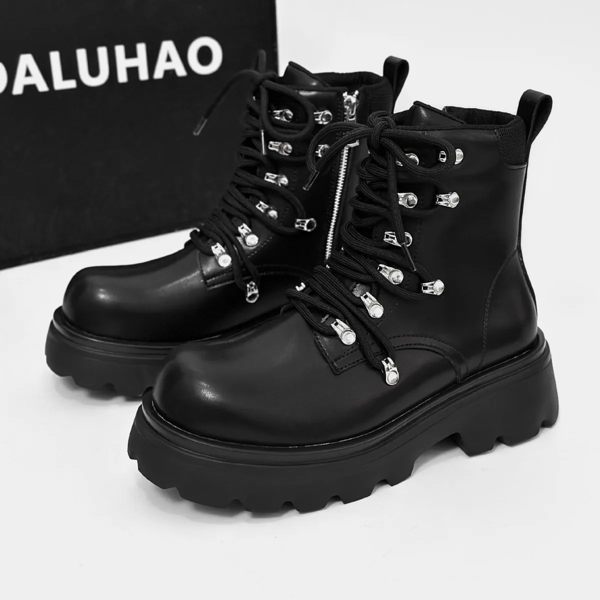 Männer Zipper Stiefel Luxus Marke Echtes Leder Casual Winter High Top Dicken Boden Männer Italienischen Designer Punk Motorrad Stiefel