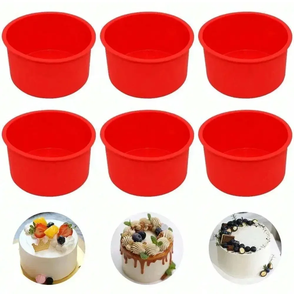 6 teile/satz Silikon Kuchen Form 4 zoll Tablett Pfannen Runde Backform Küche Silikon Antihaft Backformen Wiederverwendbare Kuchen Pfannen Image