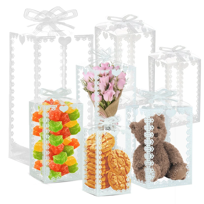 5 Stück klare PVC-Verpackungs box mit Spitze Multi-Größe transparente Geschenk box Schokoladen spielzeug Schmuck Süßigkeiten Hochzeits feier Geschenk boxen Image