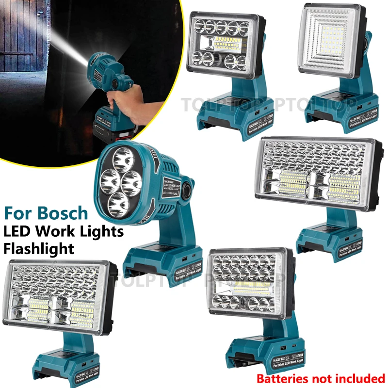 50 W kabellose Arbeitsleuchte, LED-Taschenlampe für Bosch 18 V Akku, höchster 4200 lm Scheinwerfer, USB-Typ-C-Schreibtischlampe für Camping, Notfall
