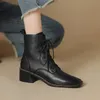 Neue Herbst/Winter Damen stiefel Echt lederschuhe für Damen Square Toe Chunky Heel Schuhe Schnürschuhe moderne Stiefel plus Größe Schuhe