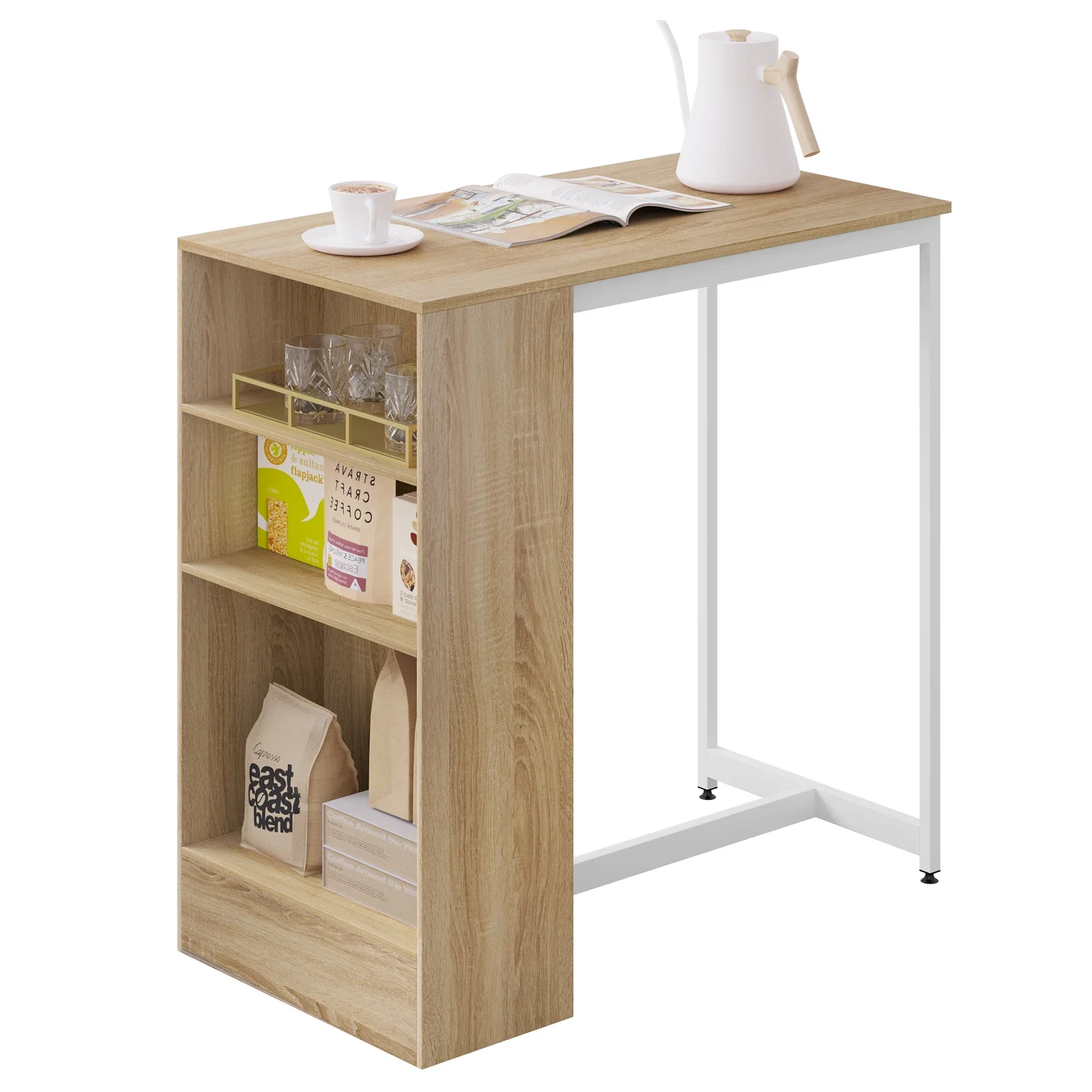 WOLTU Bistrotisch 91 x 49 x 91 cm, Bartheke-Tisch mit 3 Regalen, hoher Konsolen-Stehtisch für Tee, Kaffee, Cocktail, Küche, Zuhause