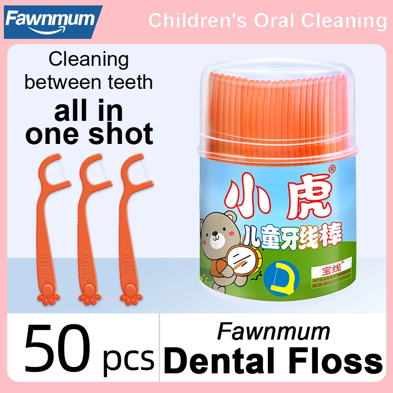 50 Stück/Box Hochwertige Zahnseide-Sticks für Kinder mit Cartoon-Motiven, Plastik-Zahnstocher im Familienpack für detaillierte Zahnreinigung Image