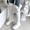 Warme Pelz Plüsch Schnee Stiefel Frauen Winter Schuhe Unten Schwarz Weiß Über Knie Hohe Stiefel