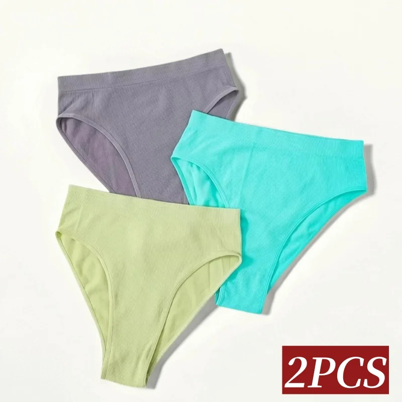 2 Teile/satz Nahtlose Höschen Hohe Taille Slips Frauen Hohe Bein Cut Höschen Weibliche Unterhose Sexy Dessous Einfarbig Unterwäsche S-L Image