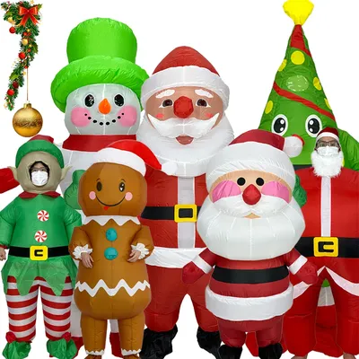 Weihnachten Lustige Aufblasbare Kostüme Lebkuchenmann Weihnachtsmann Elf Schneemann Baum Pinguin Erwachsenes Kind Halloween Karneval Party Image