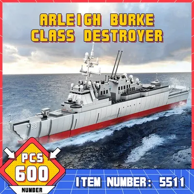 WG5511 Arleigh Burke Zerstörer Modellbausteine Marine Kriegsschiffe Bau Ziegel Spielzeug Jungen Image
