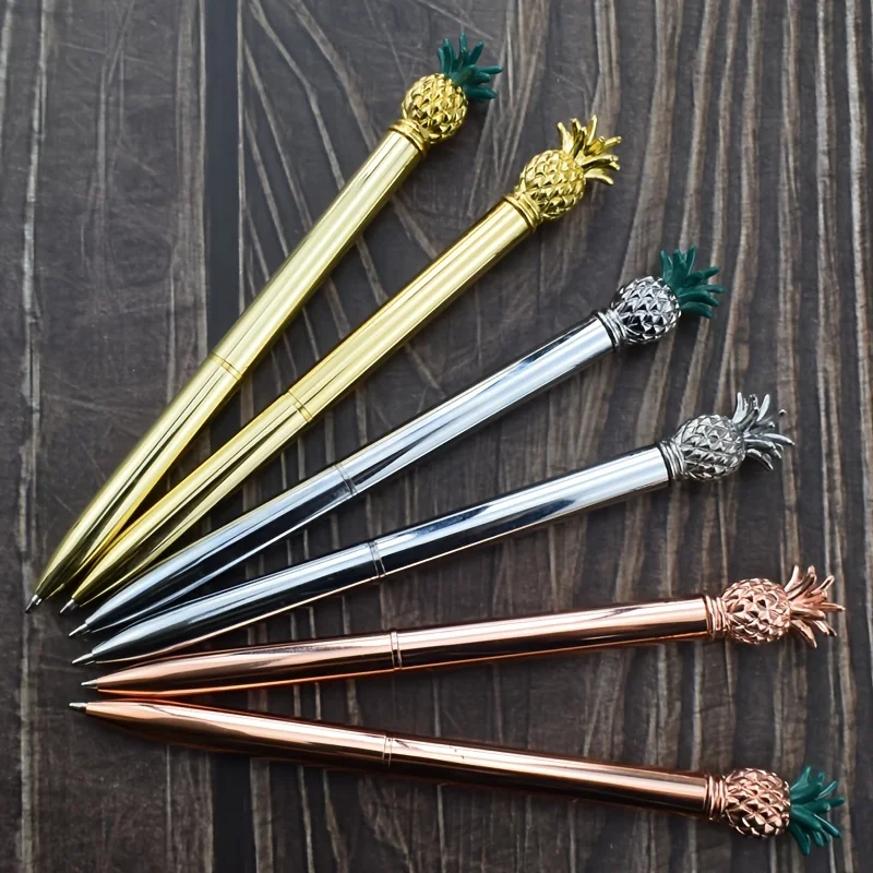 1pc Metall Kugelschreiber 0,7mm Spitze Schwarz Tinte Refill Rotierenden Kugelschreiber Simulierte Obst Ananas Form Kopf Stift schreibwaren Image