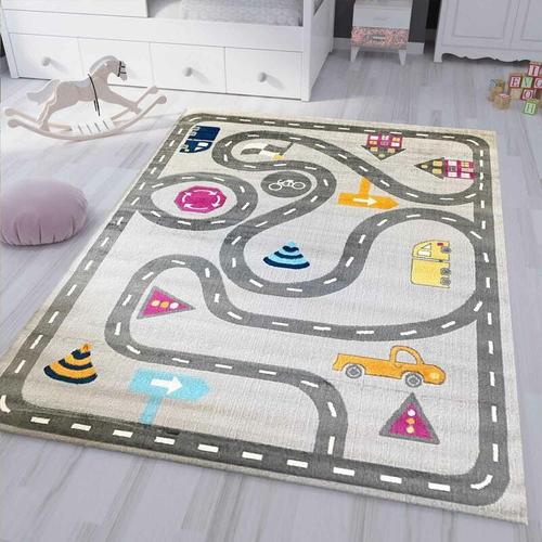 Kinderteppich Spielteppich Straße Auto Verkehr Teppich für Kinderzimmer Grau oder Blau,Grau, 80x150