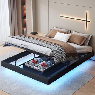 Doppelbett Polsterbett 160 x 200 cm Funktionsbett mit Lattenrost und Stauraum, Schwebebett mit Image