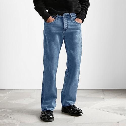 Herren Jeans Einfarbig Volle Länge Outdoor Urlaub Lässig Vintage Mode Blau Leicht Blau Mikroelastisch