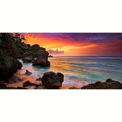 TEMU Sunset Beach 5d Diy Diamond Painting Kit For Adults - Round Acrylic Gems, Home Wall Decor & Craft Gift, 15.7x31.49 Inches