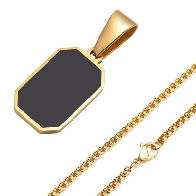 TEMU Men' Steel Geometric Rectangular Pendant, Stacking Cuban Chain Necklace Image