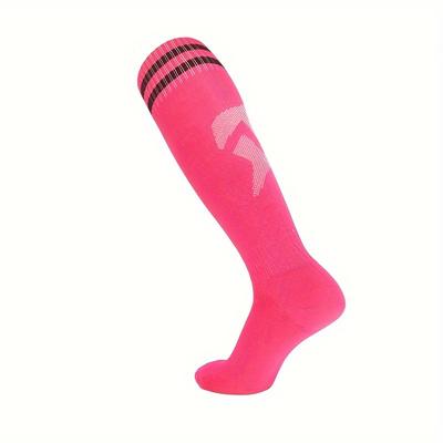 TEMU A Pair Of Men's Striped Knee High Football Socks, Comfy Breathable Anti Odor & Sweat Absorbing Soft & Elastic Leggings, Spring & Summer Image