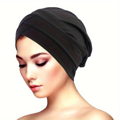 TEMU Double Solid Color Elastic Headband Cap Set Hair Protection Hat Middle Eastern Chemotherapy Cap Image