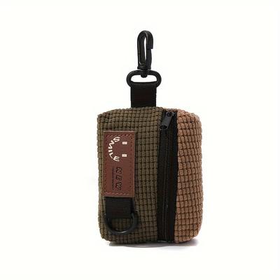 TEMU Corduroy Hanging Bag Keychain Pouch With Adjustable Strap - Multi-compartment Organizer For Earphones, Keys & Small Gadgets - Unisex For Image
