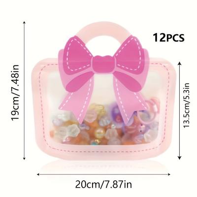 TEMU 12pcs Elegant Bow-themed Gift Bags - Durable Plastic, Self-standing Pouches With Colorful Patterns For Candy & Small Presents, Ideal For Party Favors & Crafts, Small Gift Bags Image