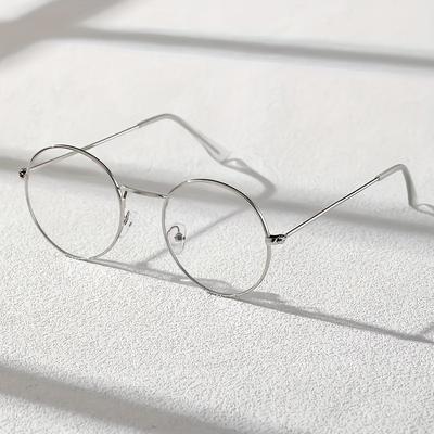 TEMU Unisex Round Non-prescription Clear Lens Glasses - Full Rim Metal Frame Eyewear, Fashion Accessory For - Decorative Eyeglasses Ideal For Halloween & Christmas Gifts Image