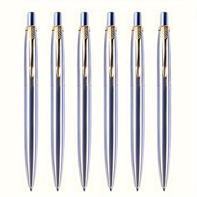 TEMU 6-pack Ergonomic Metal Rollerball Pens With Retractable Medium Point - Liquid Ink Pens For Office, Business, And Gift Use Image