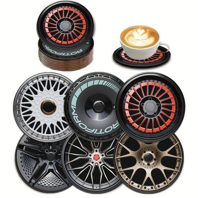TEMU 6pcs Set Wheel Design Wooden Coasters, Non-slip Insulated Drink Mats, Desk Protector For Cups, Ideal For Bar, Café, Office, Kitchen, And Christmas Gifts Image