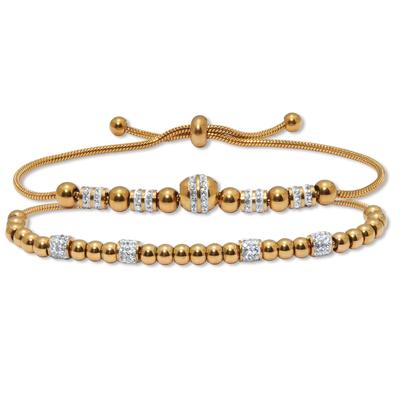 Women's Round Crystal Gold Ion-Plated Stainless Steel Charm Bracelet Set 7-inch by PalmBeach Jewelry in White