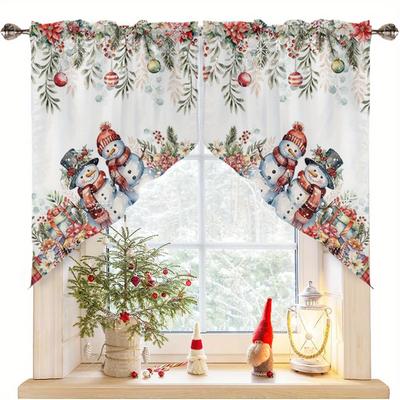 TEMU 2pcs Curtain Valance, Christmas Snowman Curtain Decoration, Christmas Decoration, Suitable For Christmas Decoration, Decoration, Decoration, Decoration