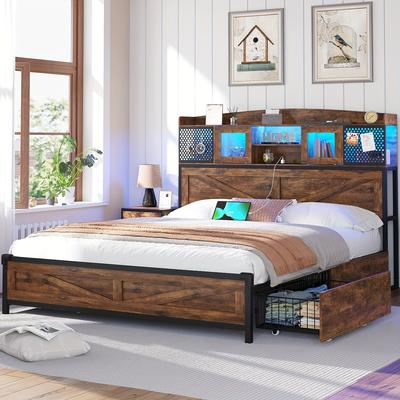 TEMU Size Bed Frame Drawers, Led Bed Frame And Led Lights, Size Bed Charging , -free,