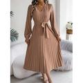 Robe vintage Robe casual Femme Mini robe Plissé Taille haute Formel Soirée Vacances Elégant Grande occasion Col V manche longue Standard Bleu Vert Kaki S M L XL