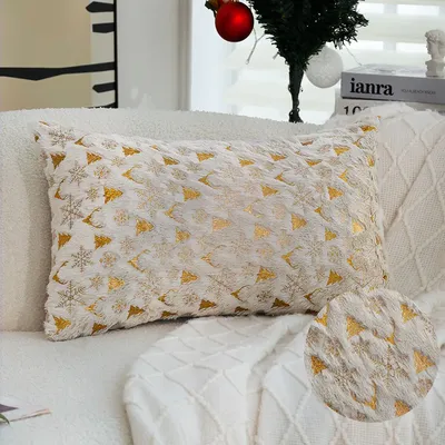Baum Schneeflocke Elch Folie Druck dekorative Kissenbezug Weihnachten weiche Plüsch Weihnachten Wurf Image