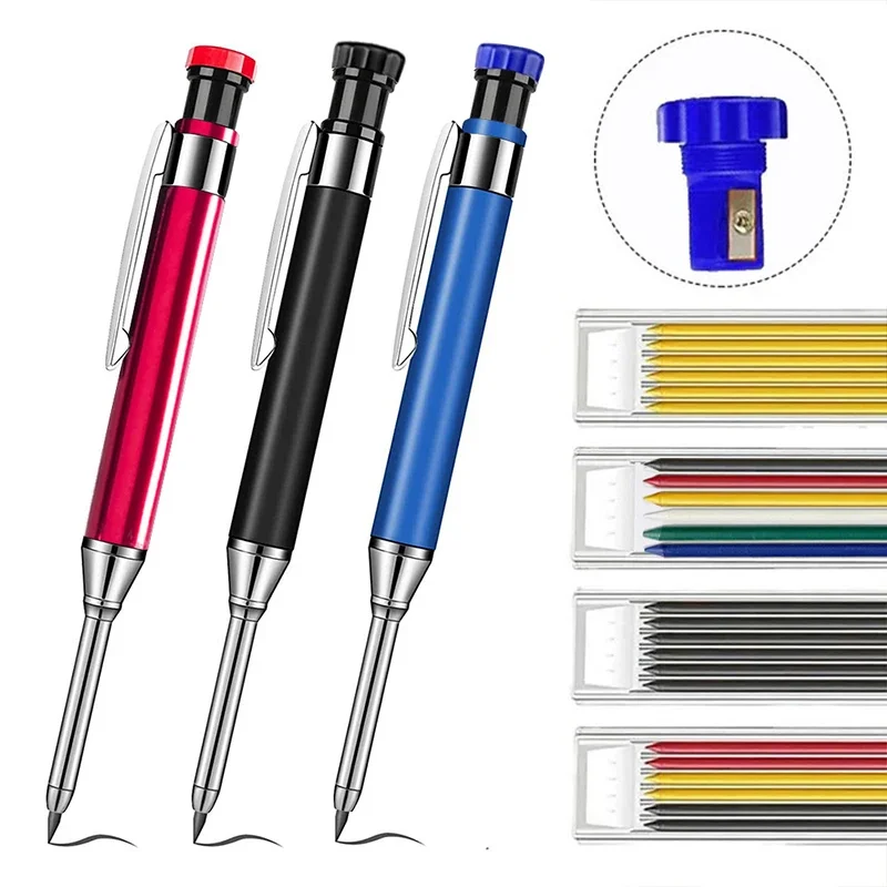 Rot Schwarz Blau 2,8 mm Metall Holzbearbeitung Druckbleistift Eingebauter Bleistiftspitzer Mehrfarbig 2B Bleikern Tieflochmarker Image