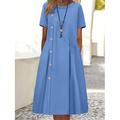 Robe casual Robe Trapèze Robe unie Femme Mini robe Boutons Poche Sport Loisir Plein Air Décontractées Col Ras du Cou manche longue Standard Vin Bleu Vert S M L XL 2XL