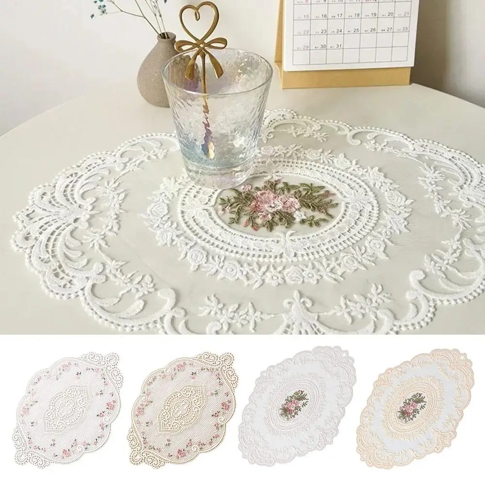 Ovale Retro-Vintage-Spitze bestickte Untersetzer Geschirr matte Küchen tasse Tischset Esstisch Dekor Matte Stoff