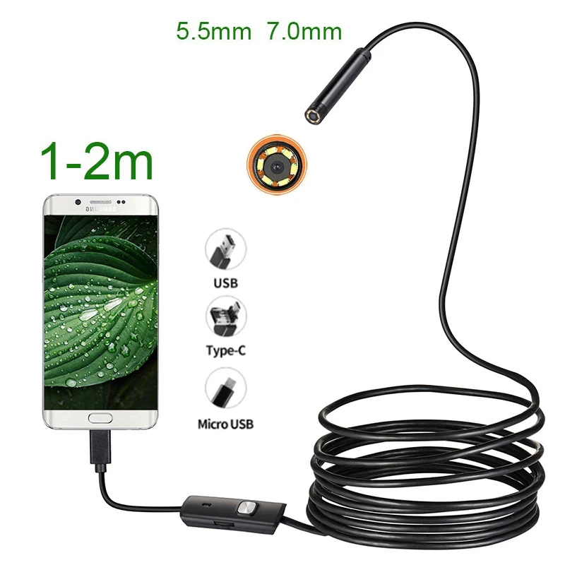 7,0 mm IP67 wasserdichte Endoskopkamera 6 LEDs einstellbar USB Android Flexible Inspektion Endoskopkameras für Telefon Laptops PC Image