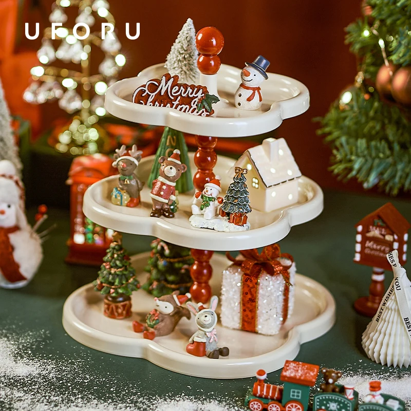 UFORU Obsttablett, mehrstöckiger Wohnzimmer-Couchtisch, exquisites, hochwertiges Weihnachts-Desserttablett mit französischem Kuchen Image