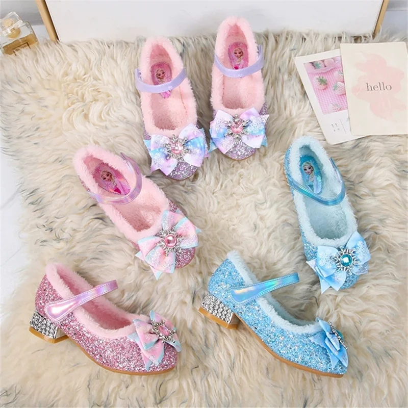 Disney Girls Show Frozen Princess Elsa Schuhe Winter Mädchen Babyschuhe Kinder Blau Rosa Kristall Schuhe Sandalen Größe 23-36