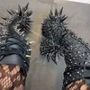 Metall Spikes Schwarz Nieten Kreuz Gebunden Stiefel Seite Zipper Frauen Schuhe Chunky High Heels