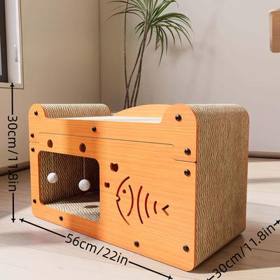 TEMU Sturdy Cardboard Cat Scratcher Sofa With Interactive Hanging Ball Toy - , Durability, Ideal For Home Styles Image