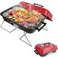Portable Charcoal Grill - Lightweight Outdoor Tabletop BBQ Grill - Compact Folding Barbecue Grill with Lid for Backyard Camping Picnics & Beach Cooking